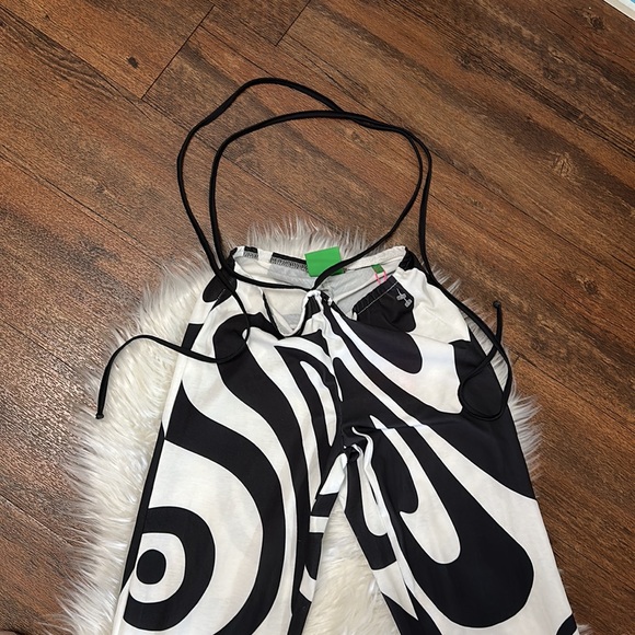 Sydney Jaded London Black and White Chaotic Monochrome Print Wide Leg Trousers - Picture 9 of 14